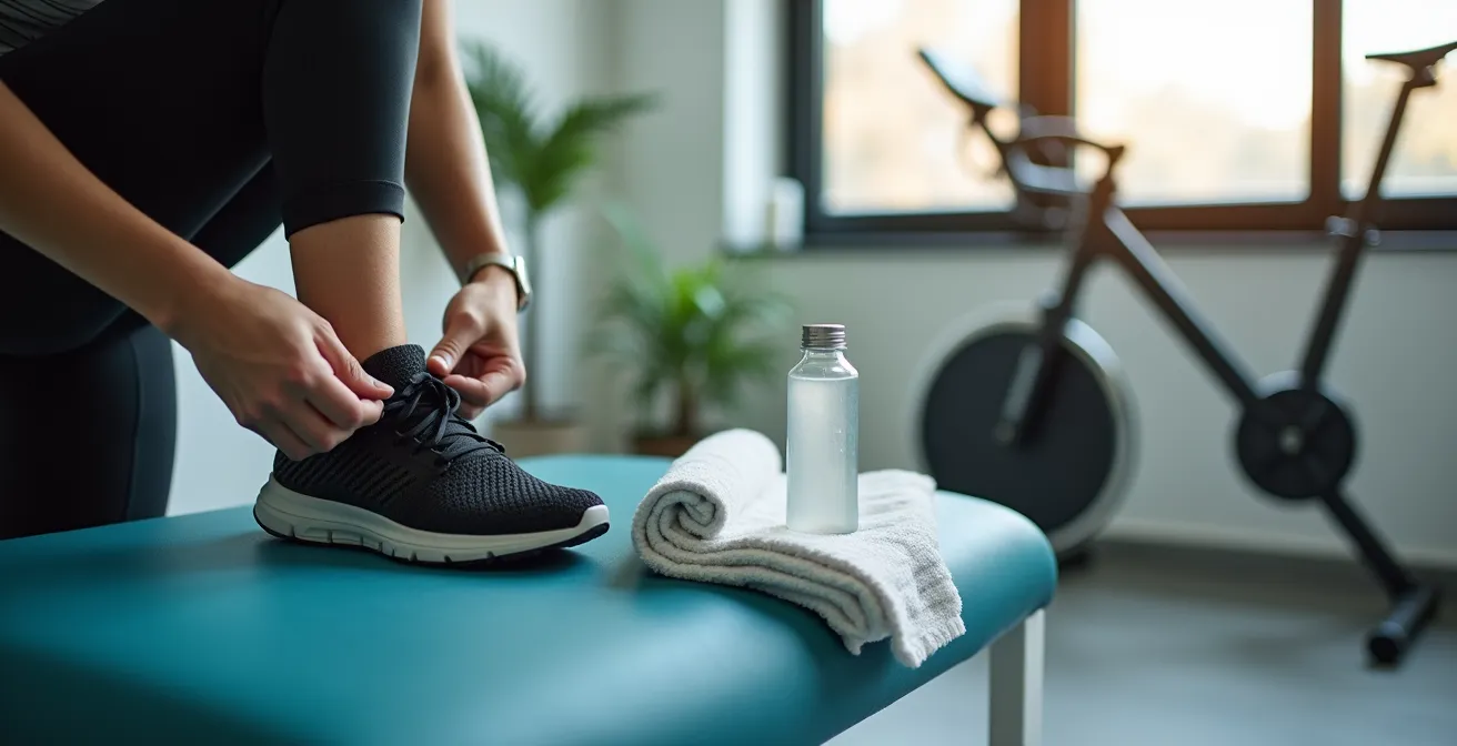 Patient in Sportkleidung bereitet sich auf Belastungs-EKG vor