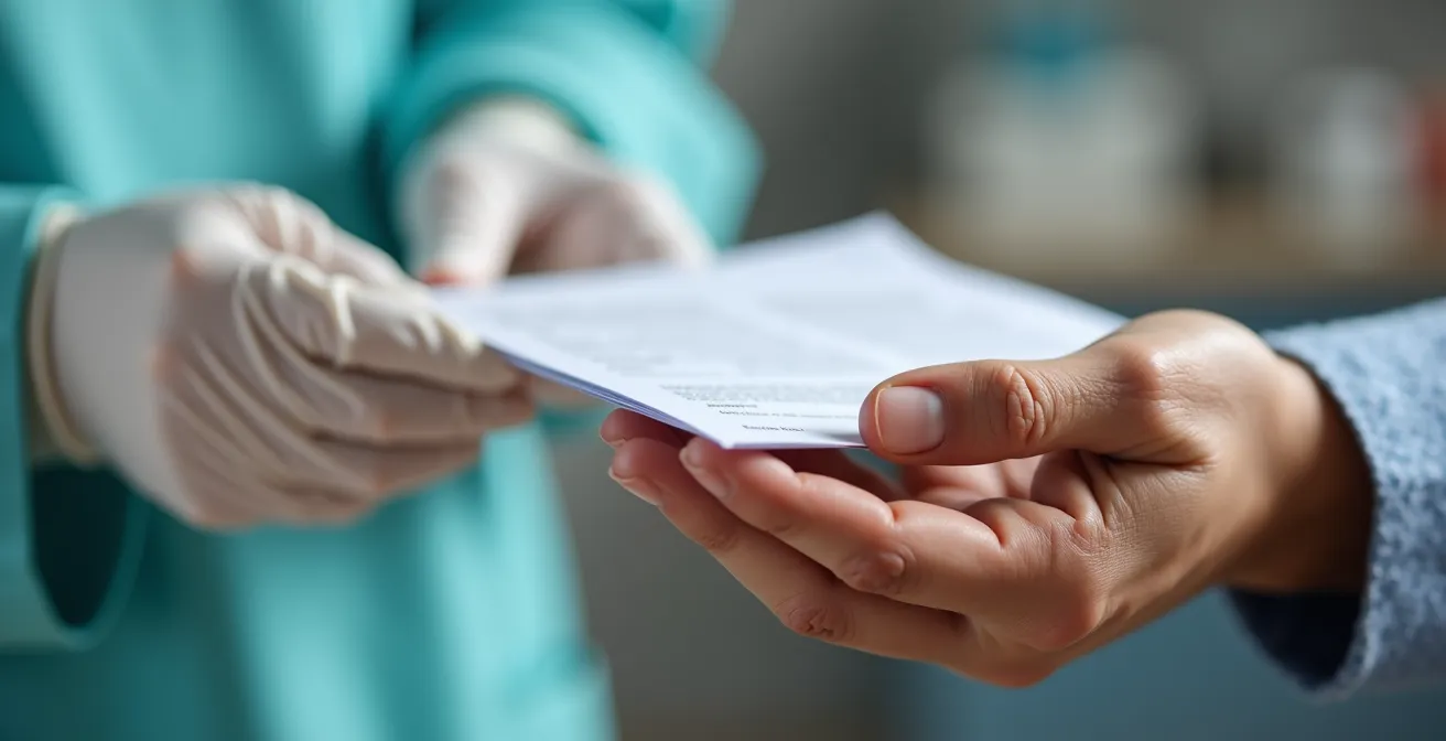 Arzt übergibt Medikationsplan an Patienten beim Entlassgespräch