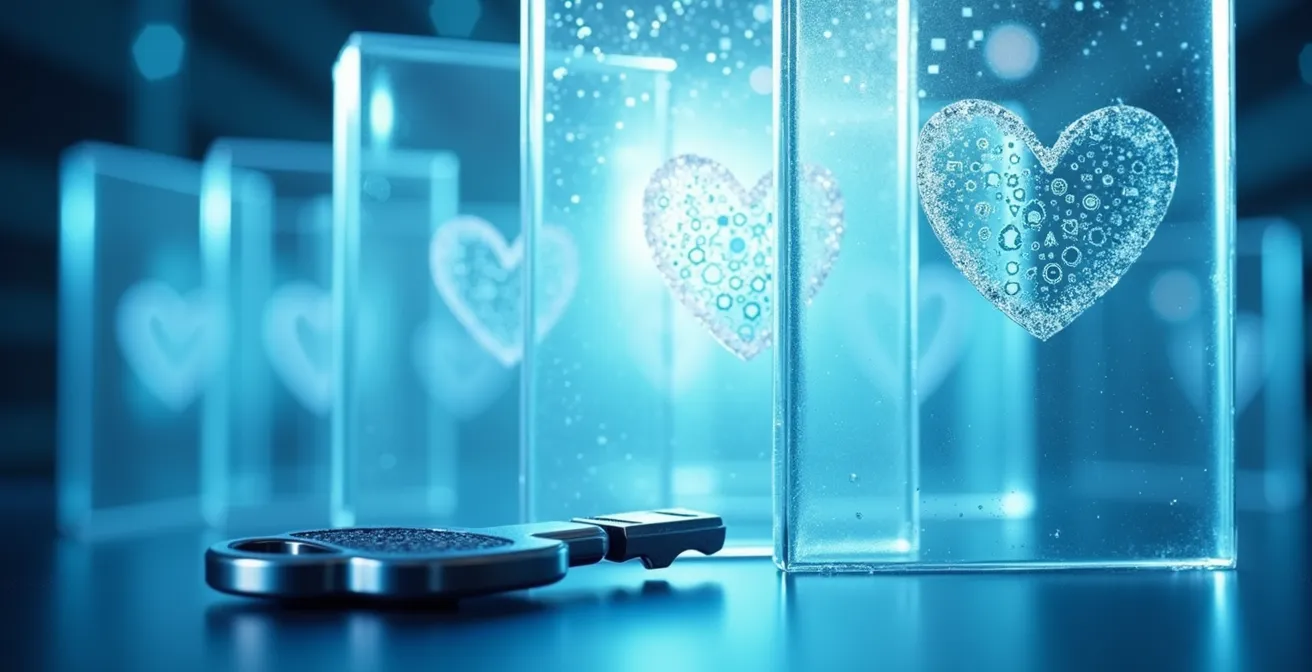 Abstrakte Visualisierung von Datenverschlüsselung mit geometrischen Formen in Blautönen