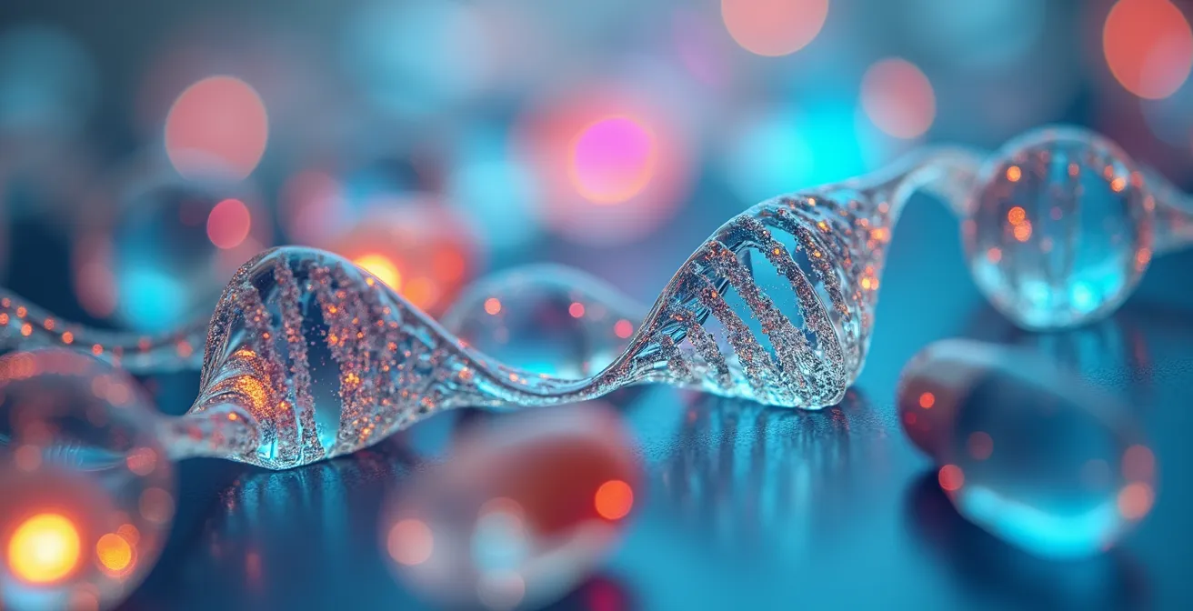 Nahaufnahme eines pharmakogenetischen Befundbogens mit abstrakten genetischen Mustern