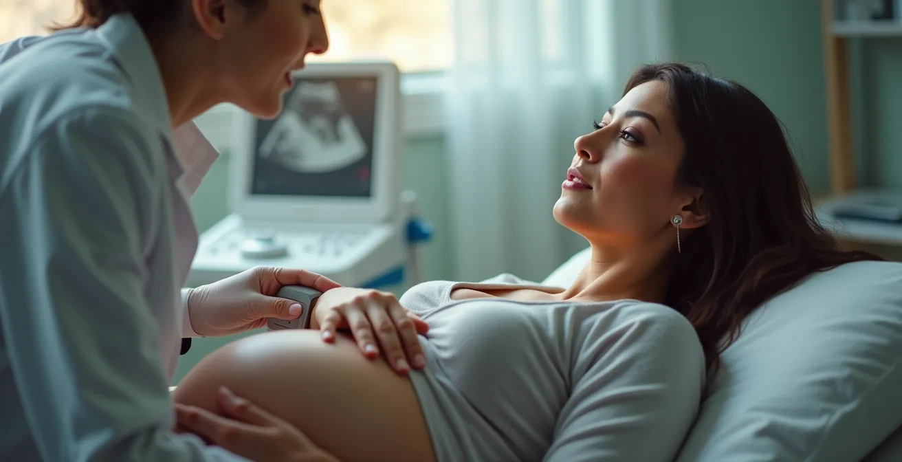 Schwangere Frau bei kardiologischer Ultraschalluntersuchung