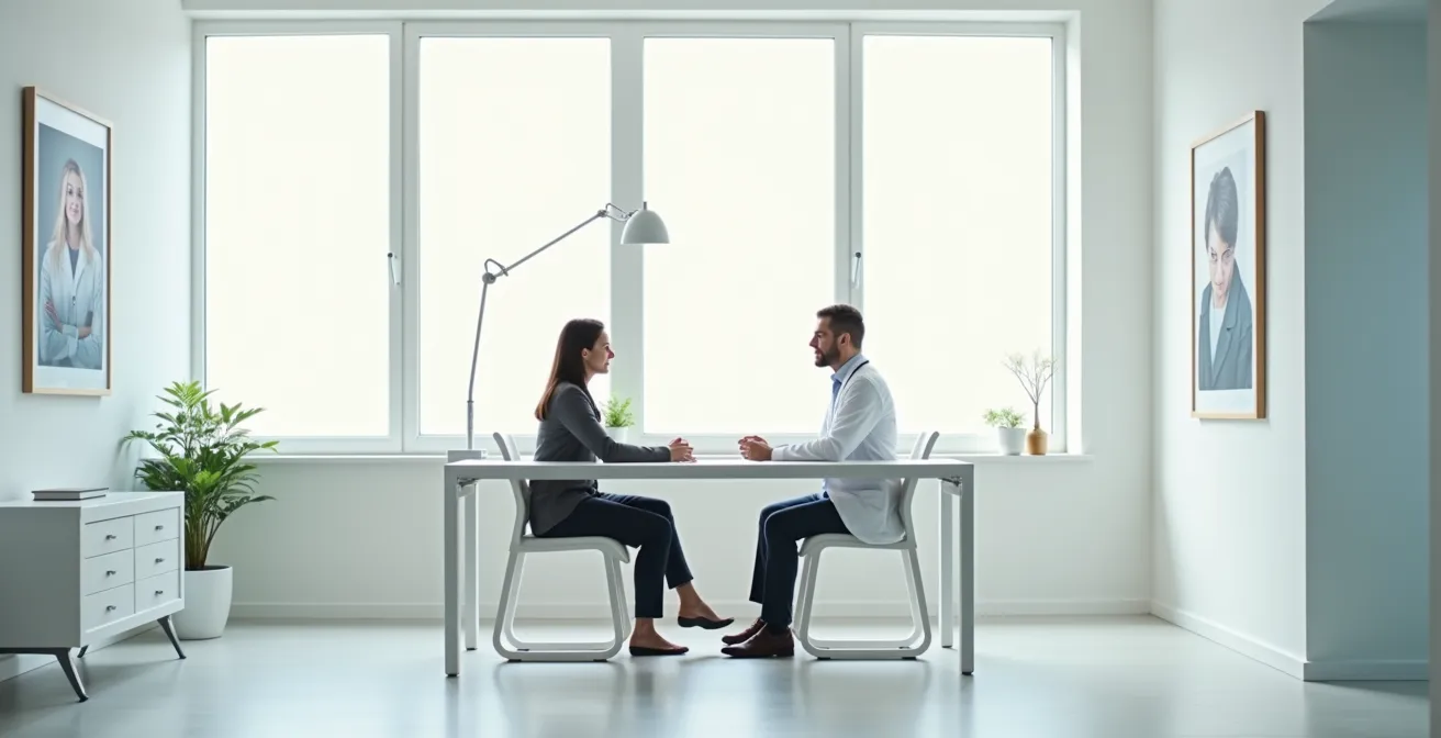 Arzt und Patient im gleichberechtigten Gespräch auf Augenhöhe