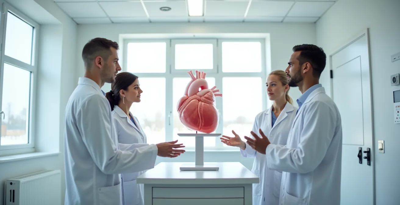 Medizinisches Team übt Herzoperation an 3D-Modell im Simulationslabor