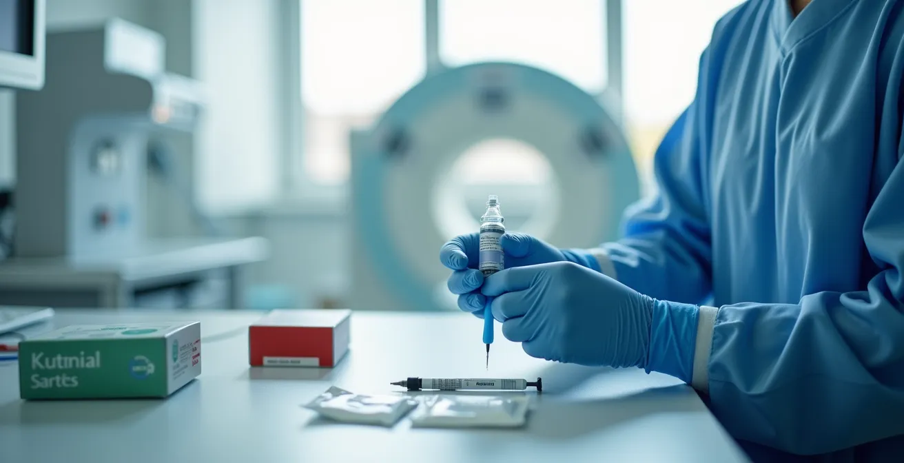 Moderner CT-Untersuchungsraum mit Kontrastmittel-Injektionssystem