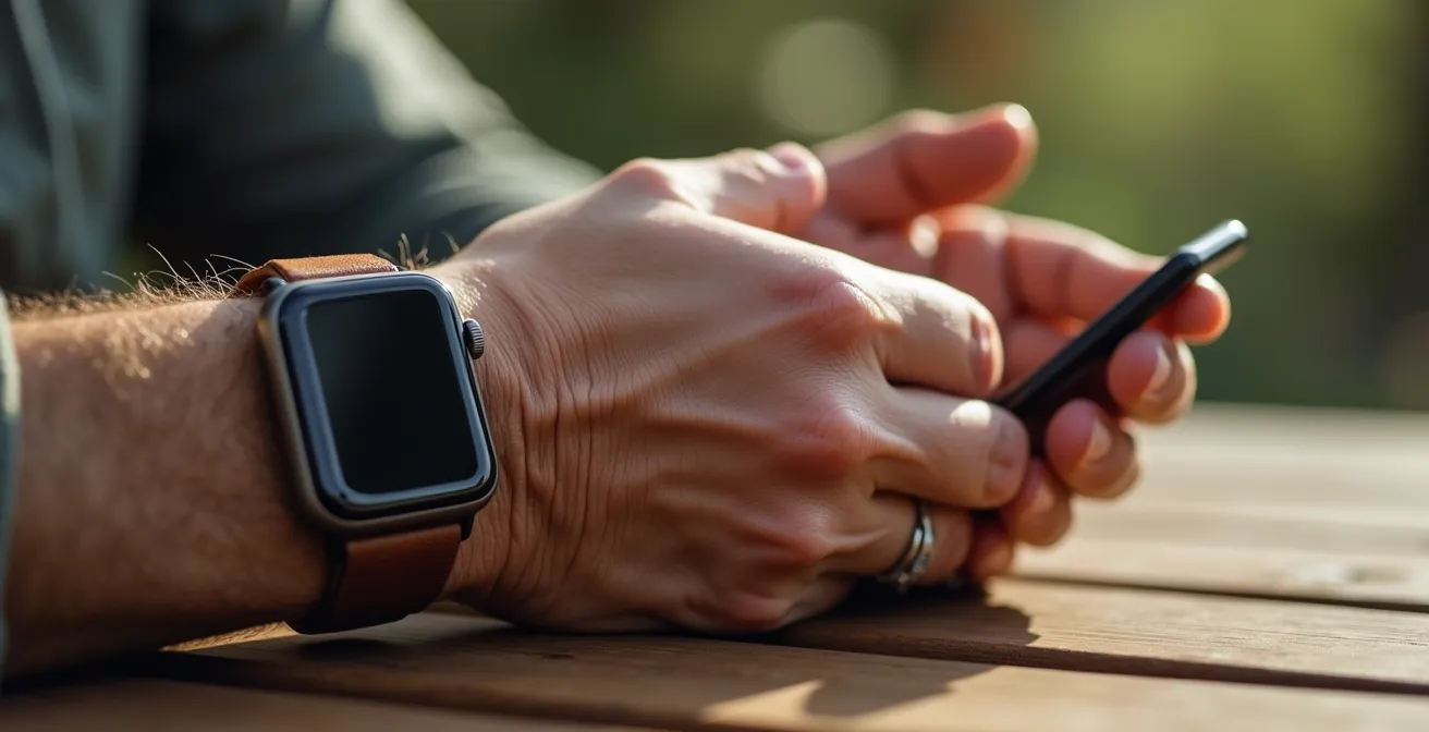 Ruhige Szene mit bewusstem Umgang mit Gesundheitstechnologie