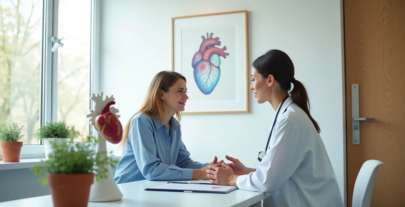 Beratungsgespräch zwischen EMAH-Spezialistin und Patientin im modernen Kardiologiezentrum