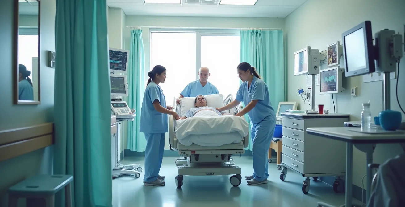 Frühmobilisation eines Intensivpatienten mit Unterstützung durch Physiotherapeut