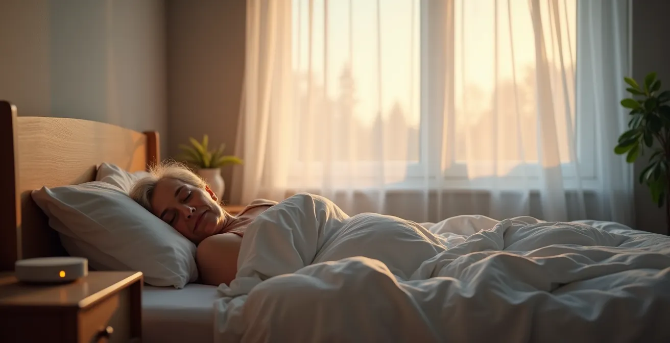 Patient zu Hause mit Übertragungsgerät für Herzschrittmacher-Daten