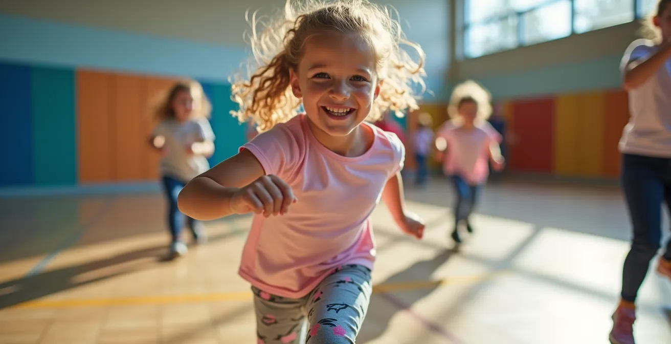 Kind mit Herzfehler nimmt aktiv an angepasster Sportaktivität in einer Herzsportgruppe teil