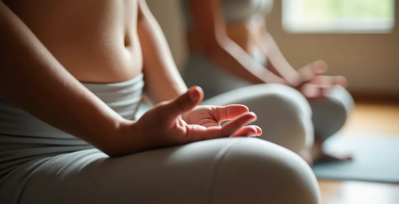 Person in sicherer Yoga-Position Viparita Karani mit Blutdruckmessgerät im Vordergrund