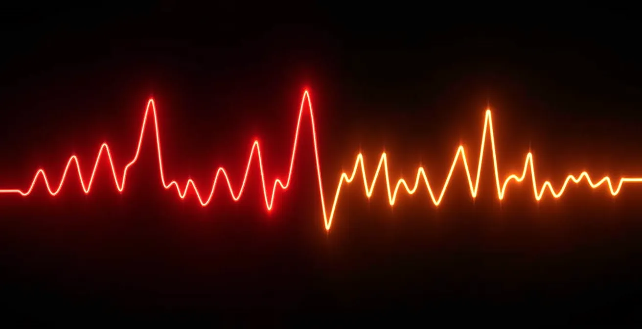 Abstrakte Darstellung von rhythmischen versus chaotischen Herzschlägen durch Lichtmuster