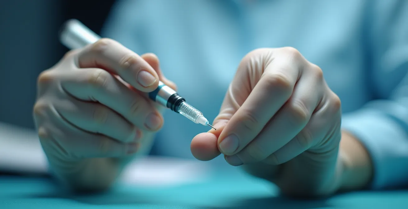 Nahaufnahme der Wegovy-Pen Selbstinjektion mit korrekter Handhabung